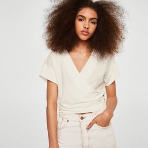 Mango Wrap Crop Top Cream Tortoise Buttons